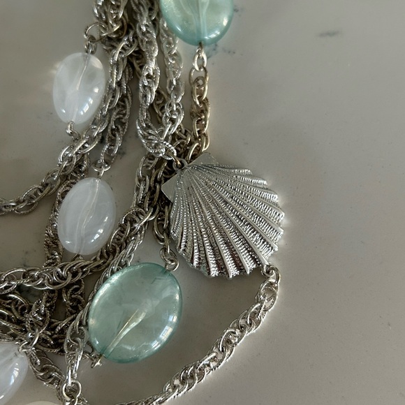 Talbots Beachy Multi-Strand Statement Necklace Starfish Seashell Beaded Silver - Picture 2 of 4